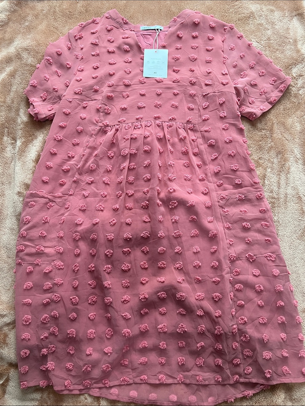 MIHOLL Pink Textured Dot Dress - Size Medium